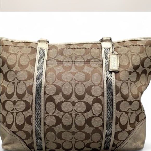 Authentic Vintage Coach Monogram Canvas Beaded Trim Gallery Tote Bag - Picture 1 of 5
